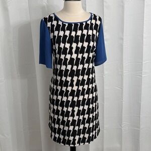 Bobeau Short Sleeve Round Neck Pull-over Houndstooth Midi Dress